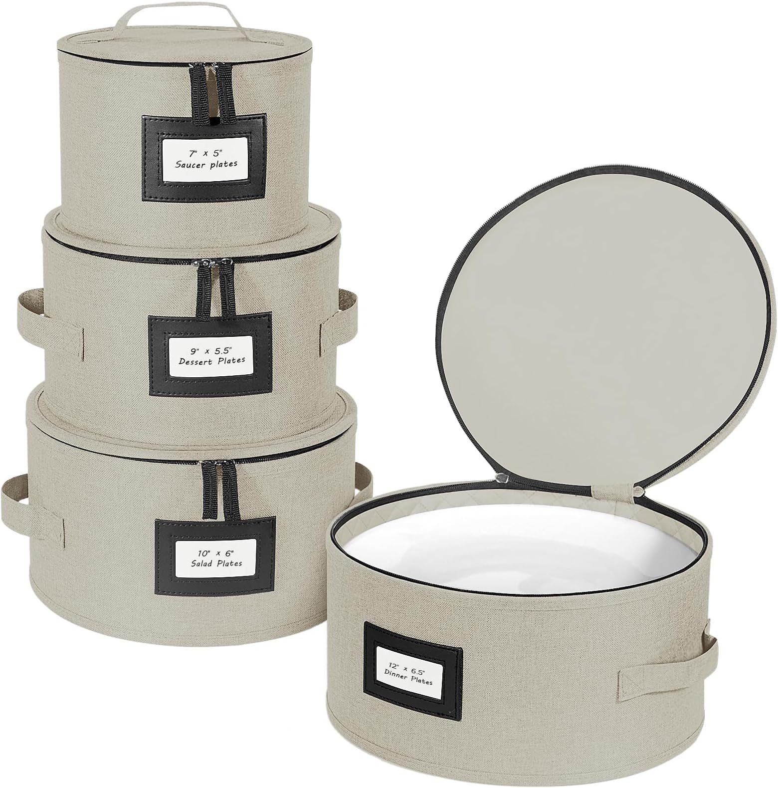 BALEINE China Storage Containers, Sturdy Quilted Wine Glass Storage, Plate Organizer with Carry Handles, Moving Boxes for Dishes, Cups, Mugs and Stemware (Plate, Hard Shell Cream)