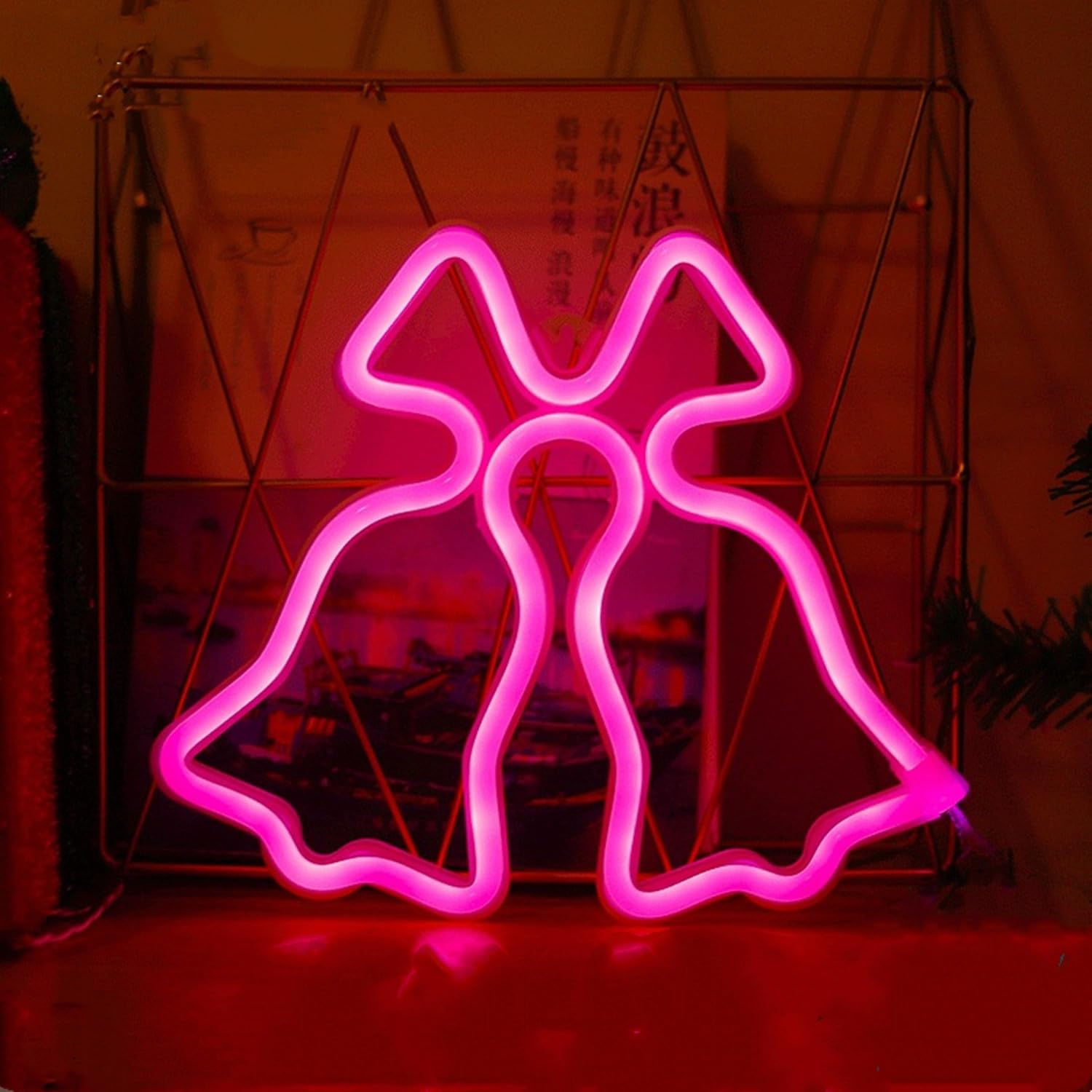 HFHungkeong Christmas Bell LED Neon Light Sign Handmade Lamp for Wall Room Party Home Bar Art Christmas Bedroom Table Wedding Party Desktop Decoration Teen Kids Birthday Winter Gift USB Powered — image 1