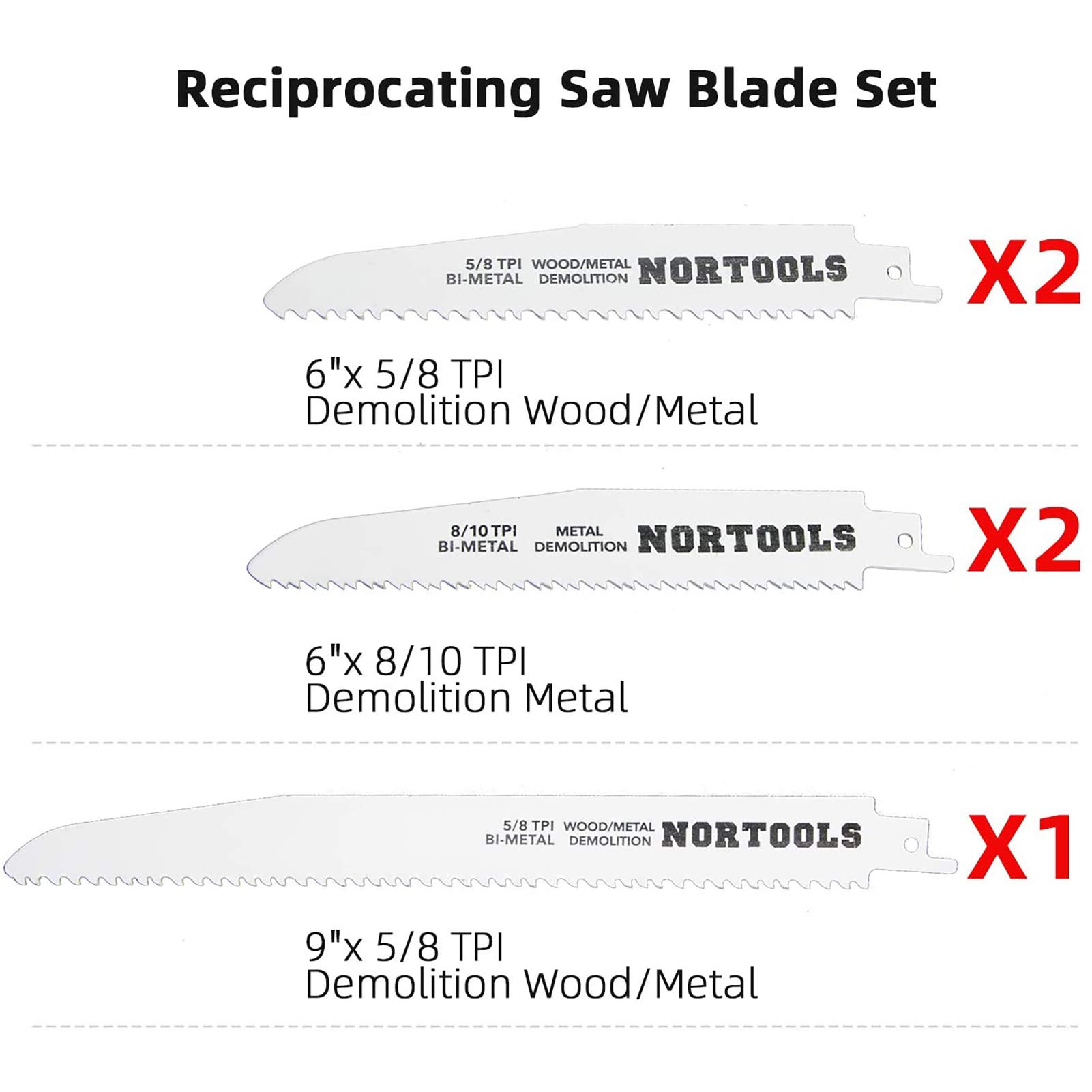 NORTOOLS 10 Lames Scie Sabre BIM CRV 150-200mm - Set Combiné Métal Bois Pour Bosch Dewalt Makita