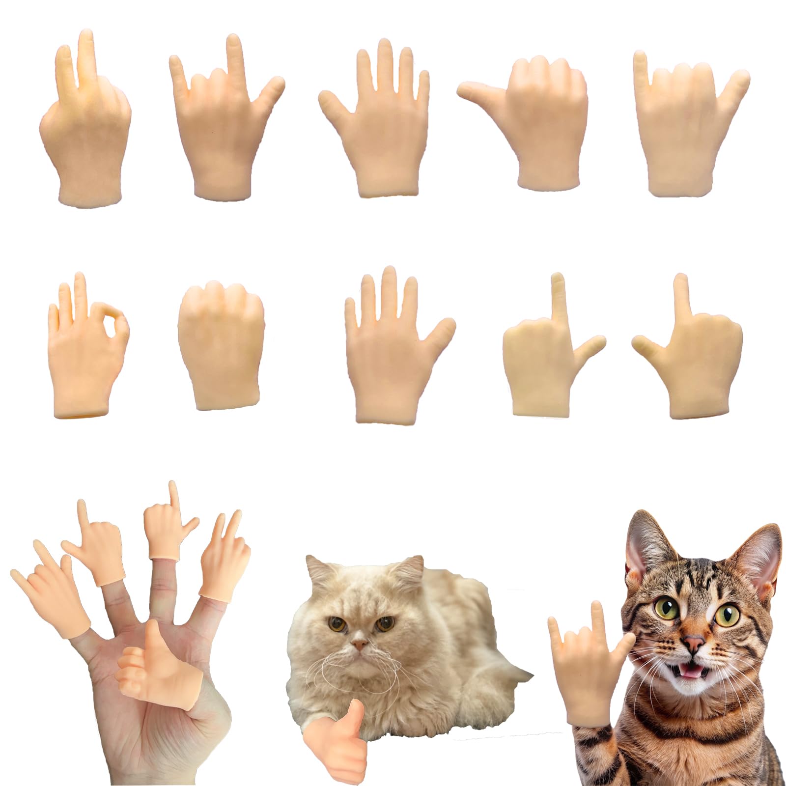10 PCS Mini Hands, Tiny Premium Rubber Small Little Hands Realistic Miniature Plastic Portable Finger Gifts for Cat Puppet Show