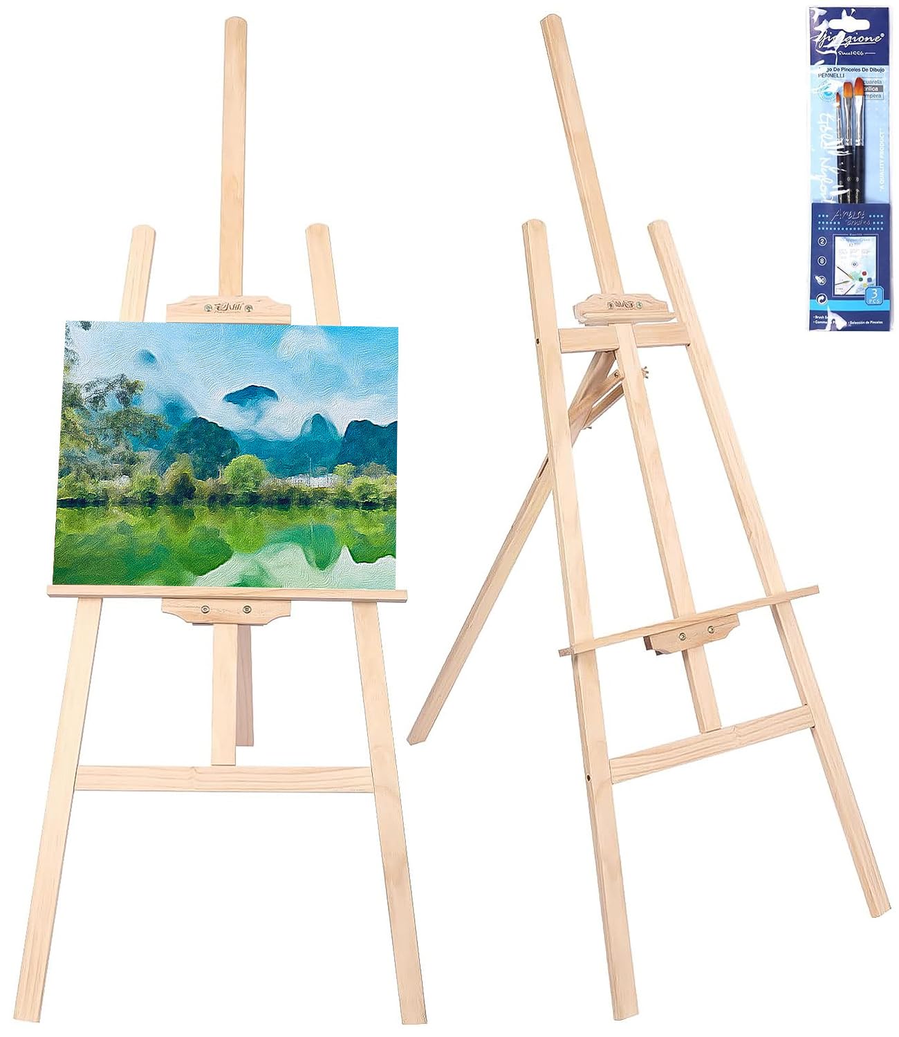 Zawaer Cavalletto in Legno 150 cm, Cavalletto Pittura Per Dipingere, Grande Cavalletti in Legno, Pieghevole e Regolabile in Altezza, Adatto per l'Arte, la Pittura e i Matrimoni, per Bambini e Adulti