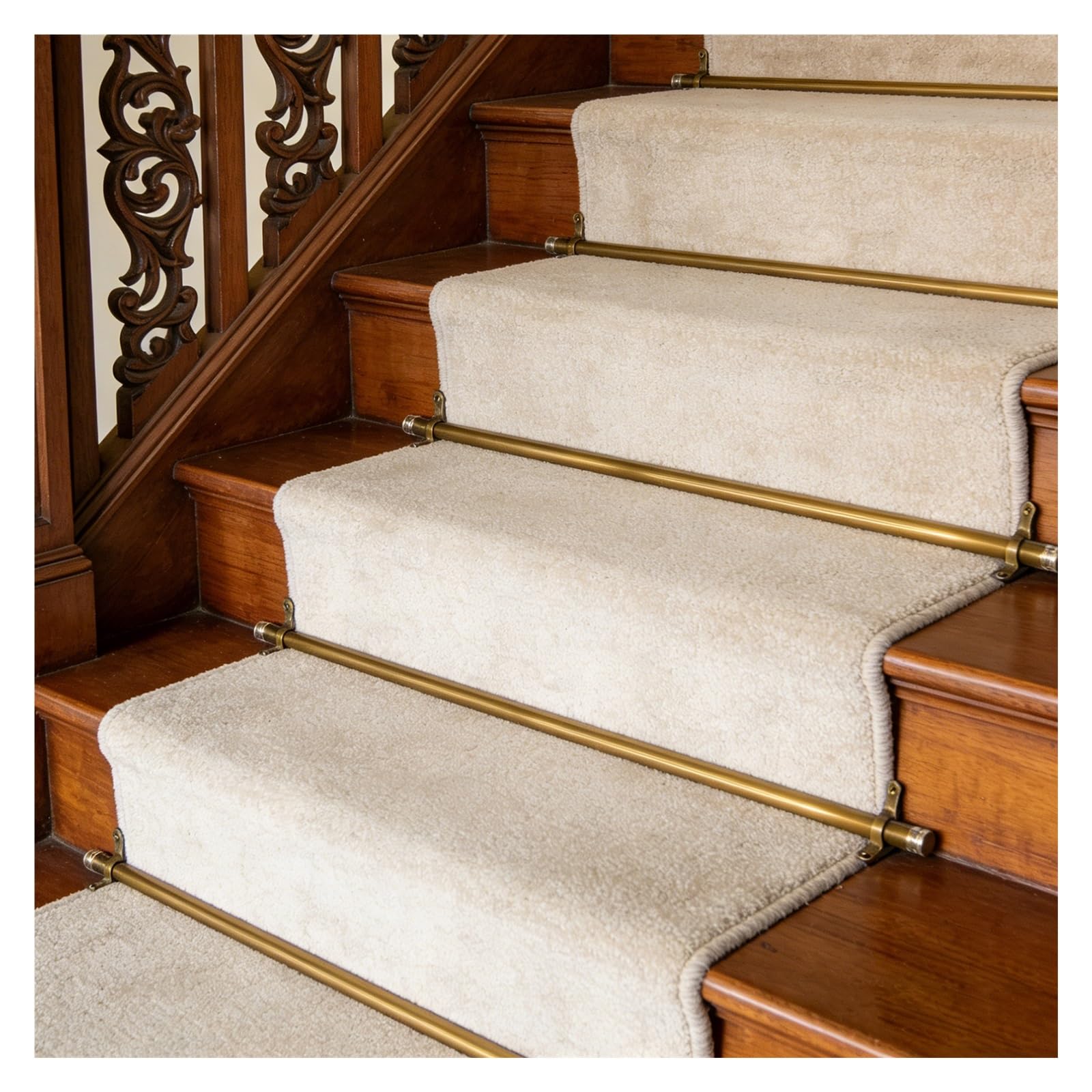 Supports et barres de fixation pour tapis d'escalier en laiton de 112 cm, lot de 10 tringles