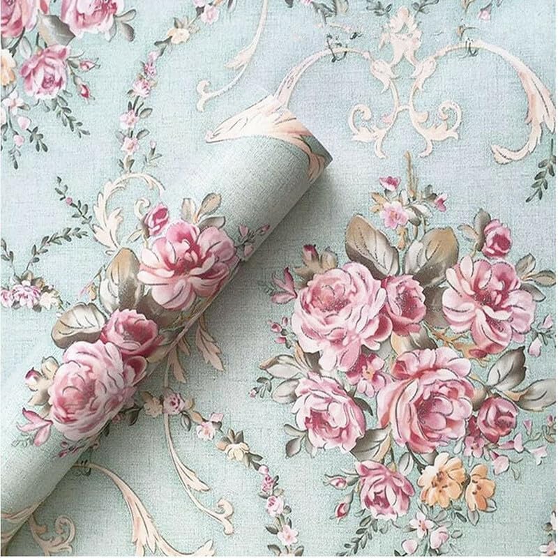 OCEANSKY Kitchen Wallpaper Oil Proof,Waterproof self-Adhesive Wall Stickers for Kitchen Anti-Mold and Heat Resistant Backsplash Wallpaper (45 x 500 cm) (gd-Green Pink Flower Wallpaper)