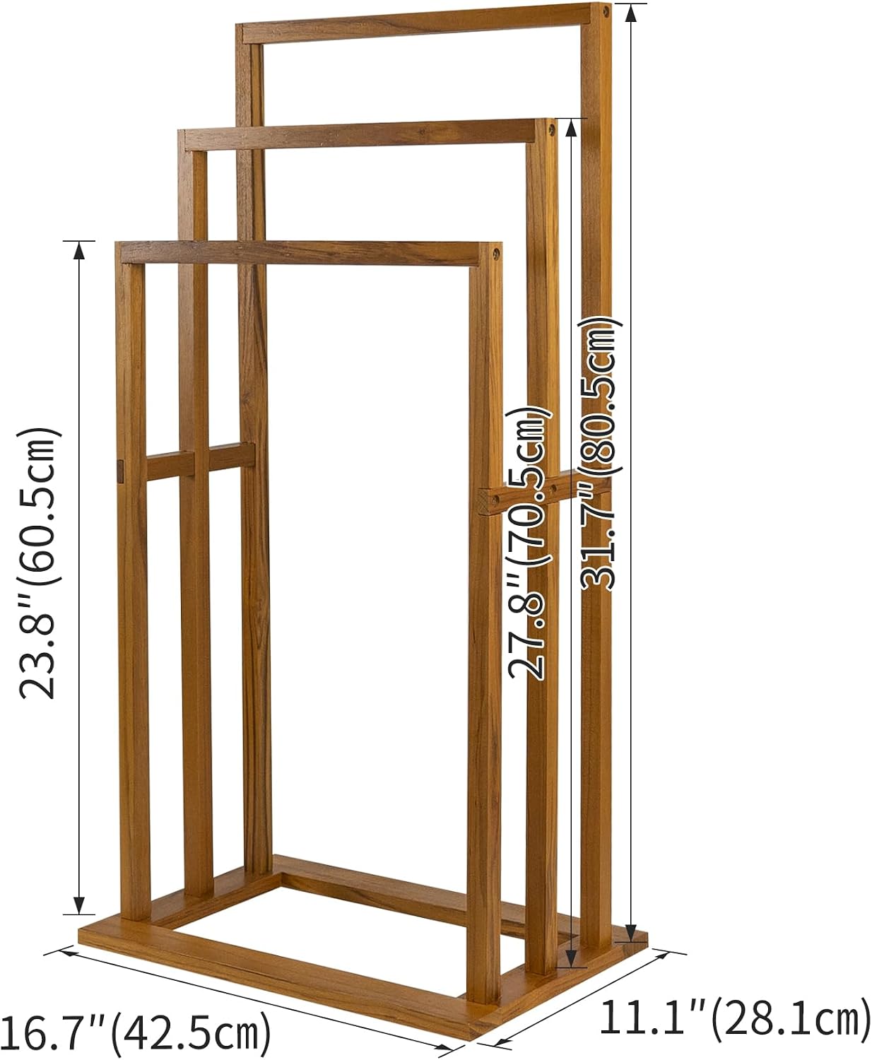 Utoplike Teak Standing Towel Rack for Bathroom, Freestanding Holder 3 Bars