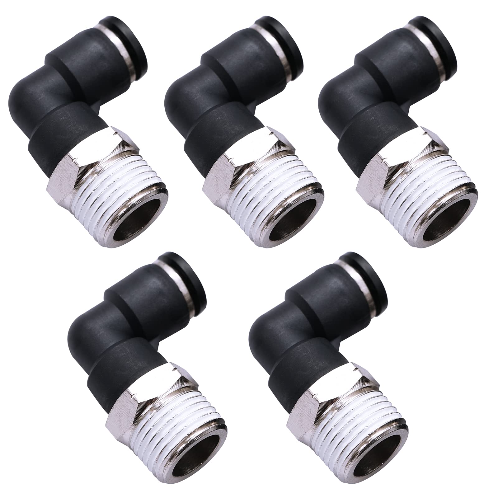 20-Pack Pneumatic Push-In Fittings - 3/8" OD Tube (10mm) X 1/4" NPT Male Elbow Connectors