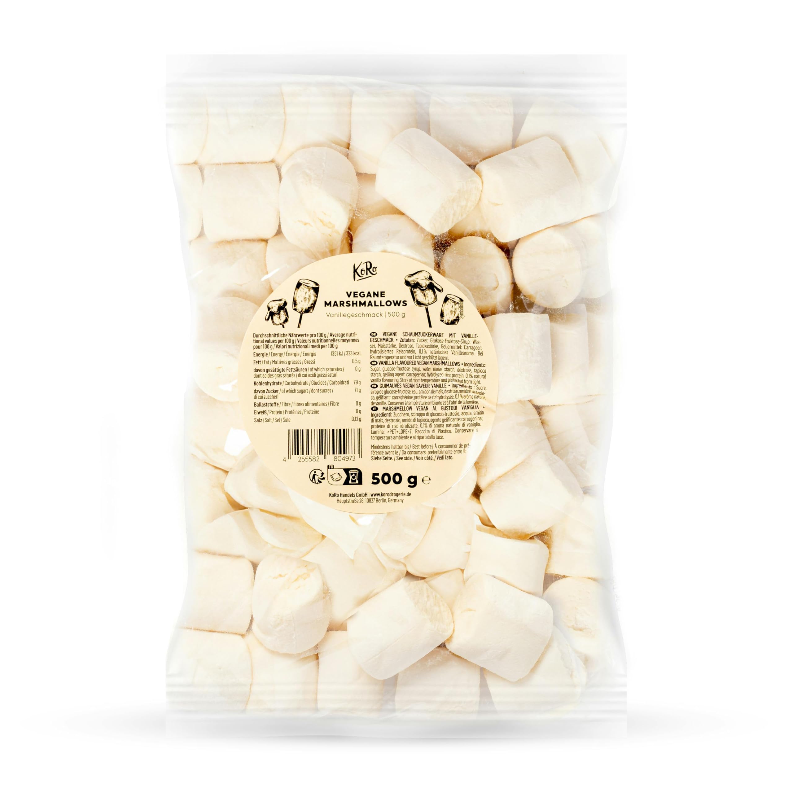 KoRo - Vegane Marshmallows 500 g - Extra große Marshmallows - Weich und süß - Vegan - Feines Vanillearoma