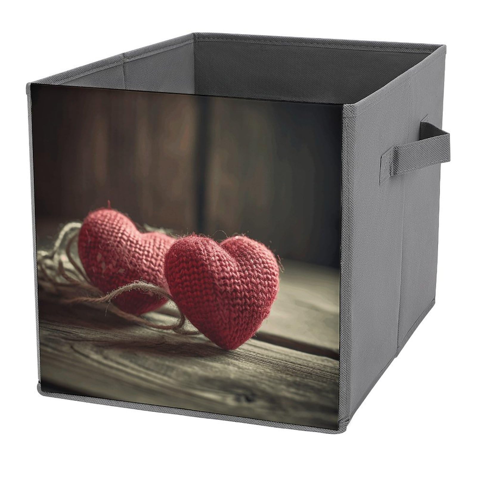 Bac de rangement pliable en cœur lot de 2 paniers en tissu et poignées cuir