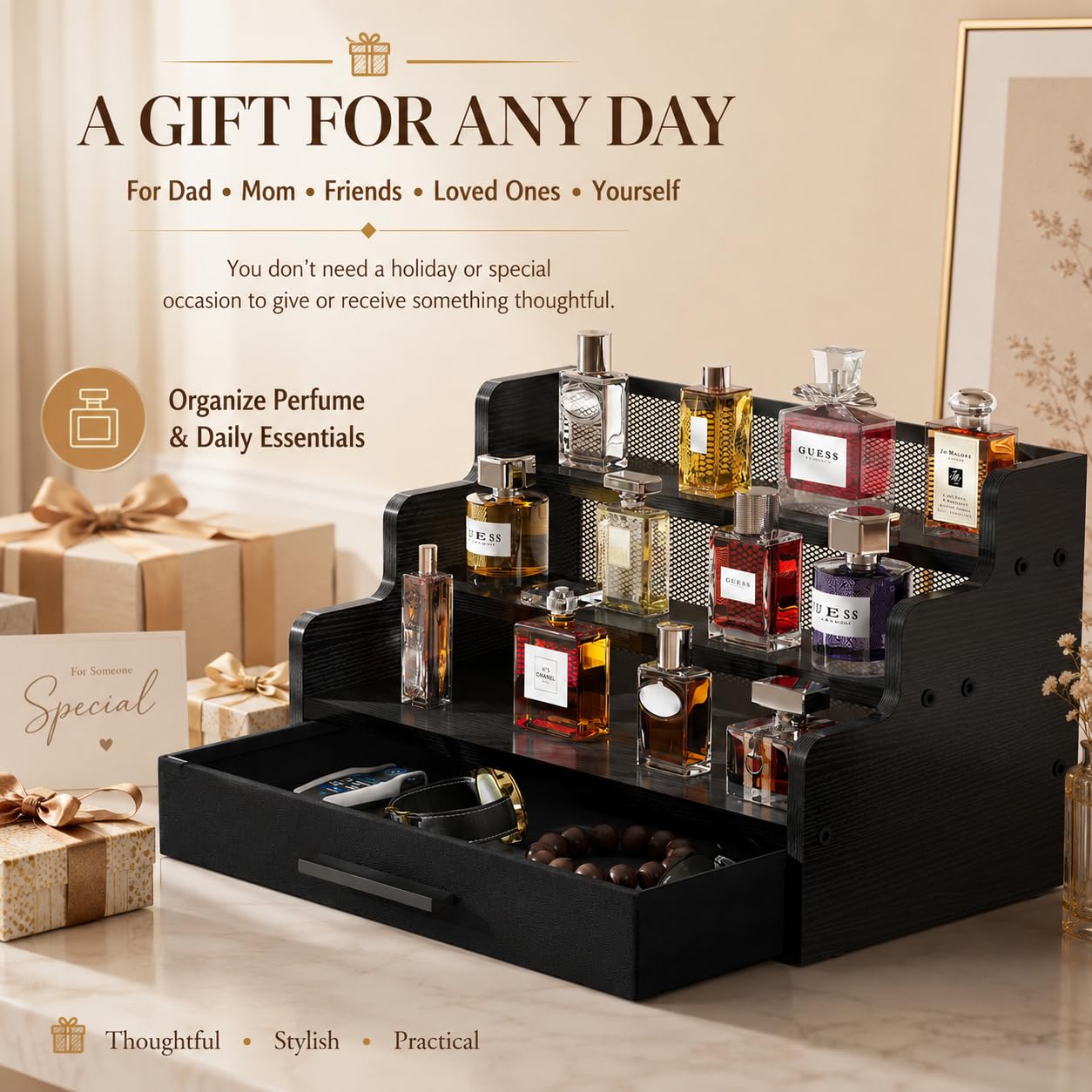 Amazon.com: Yuzehuaza Cologne Organizer for Men, 3 Tier Black