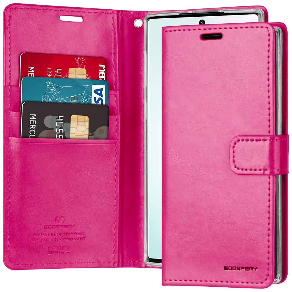 Goospery Blue Moon Wallet for Samsung Galaxy Note 10 Case (2019) Leather Stand Flip Cover (Hot Pink)