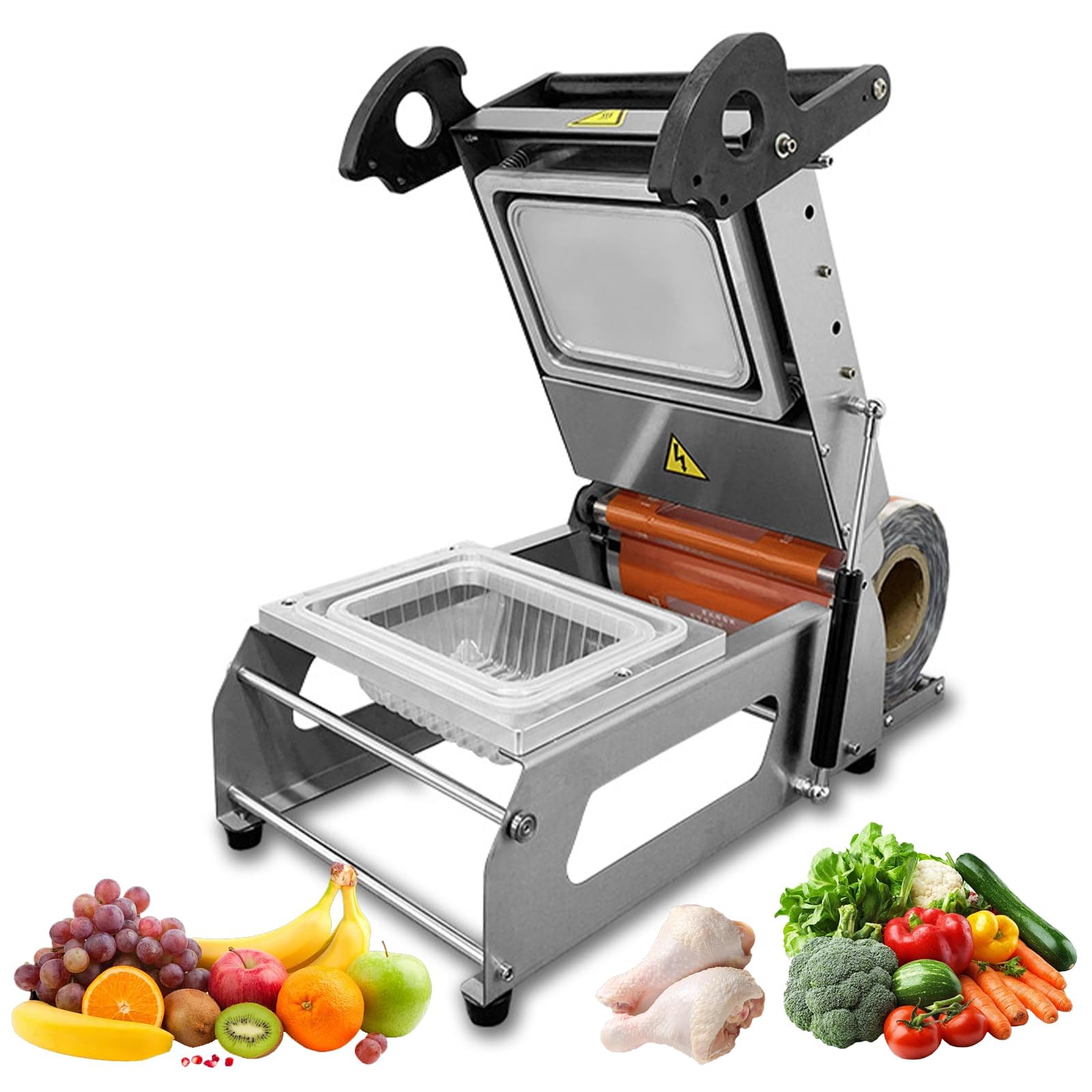 Máquina de sellado térmico para bandejas de alimentos, sellador de cajas para llevar a presión manual, 7-8 sellos por minuto, máquina de envasado de alimentos para carne y alimentos cocinados