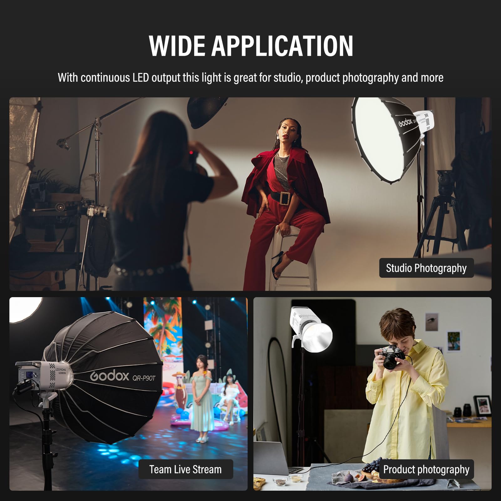 GODOX Zestaw oświetleniowy LE300Bi, Godox Litemons LE300Bi lampa wideo ze stojakiem Softbox, uchwytem Bowens, sterowanie aplikacją DMX/Bluetooth, połączenie NFC, 2800K ~ 6500K, 58900Lux@1m, CRI/TLCI98