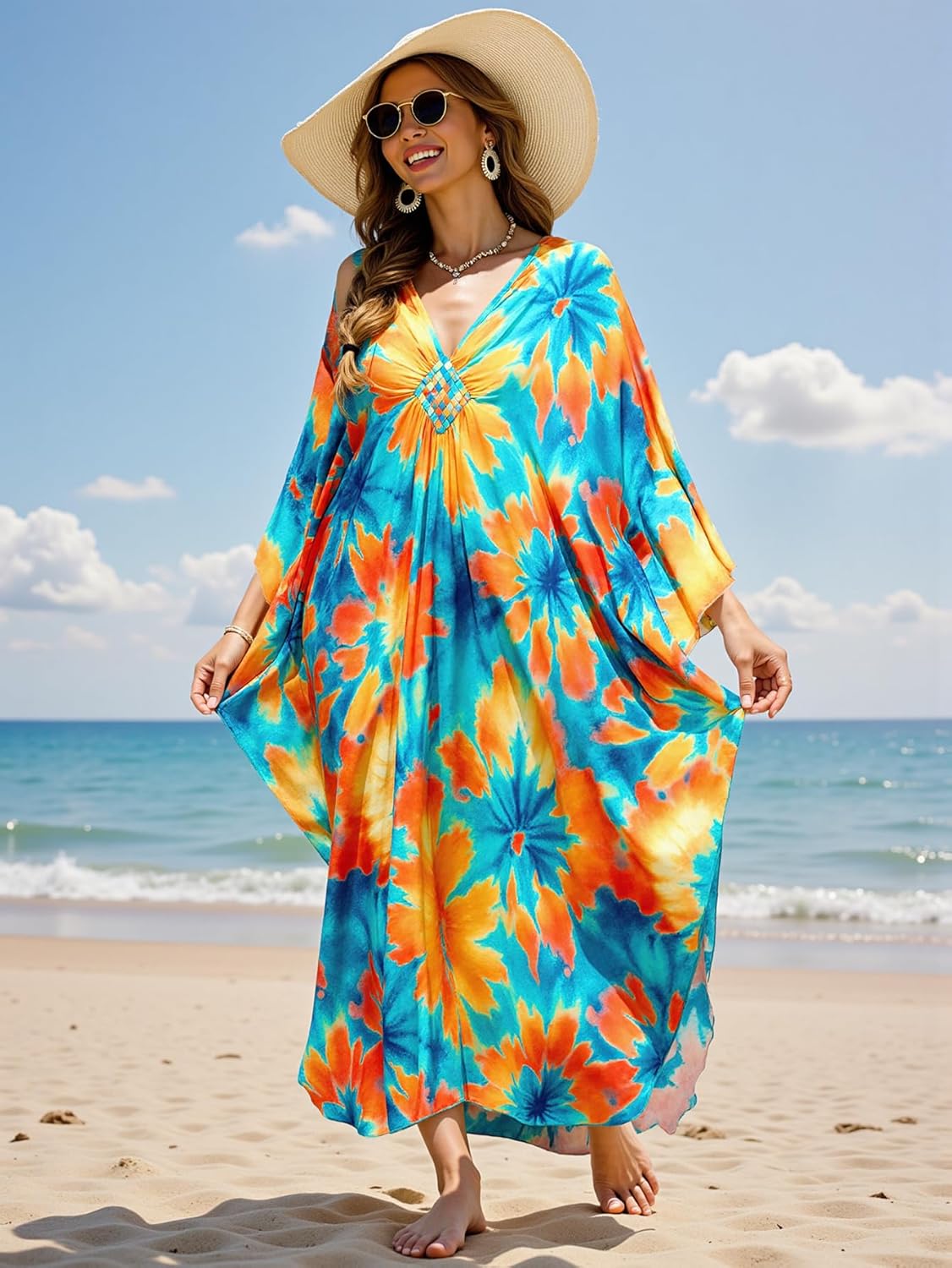 Women's V-Neck Kaftan - Plus Size Moo Moo Dresses, Casual Mumu Beach Cover Up for Tropical Vacation - Image 5