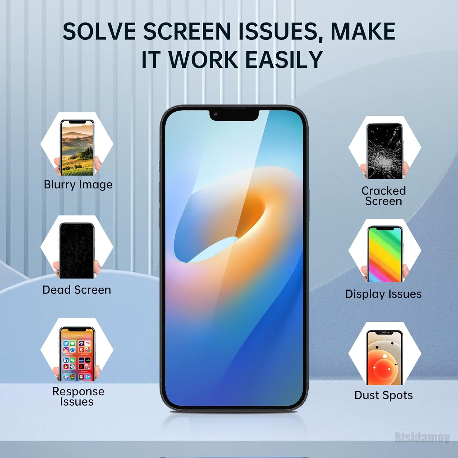 for iPhone 13 Screen Replacement 6.1" with Ear Speaker Flex Cable Proximity Sensor LCD Touch Display Digitizer Full Assembly with Front Glass Repair Tools Kits A2482 A2631 A2634 A2635 A2633