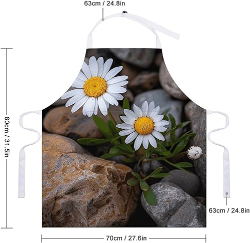 Miniatura 2 de Personalized Daisies And Rocks Adult Apron, Kitchen Cooking Aprons for Woman Man, Adjustable Bib Apron with Pocket for Baking, BBQ Crafting