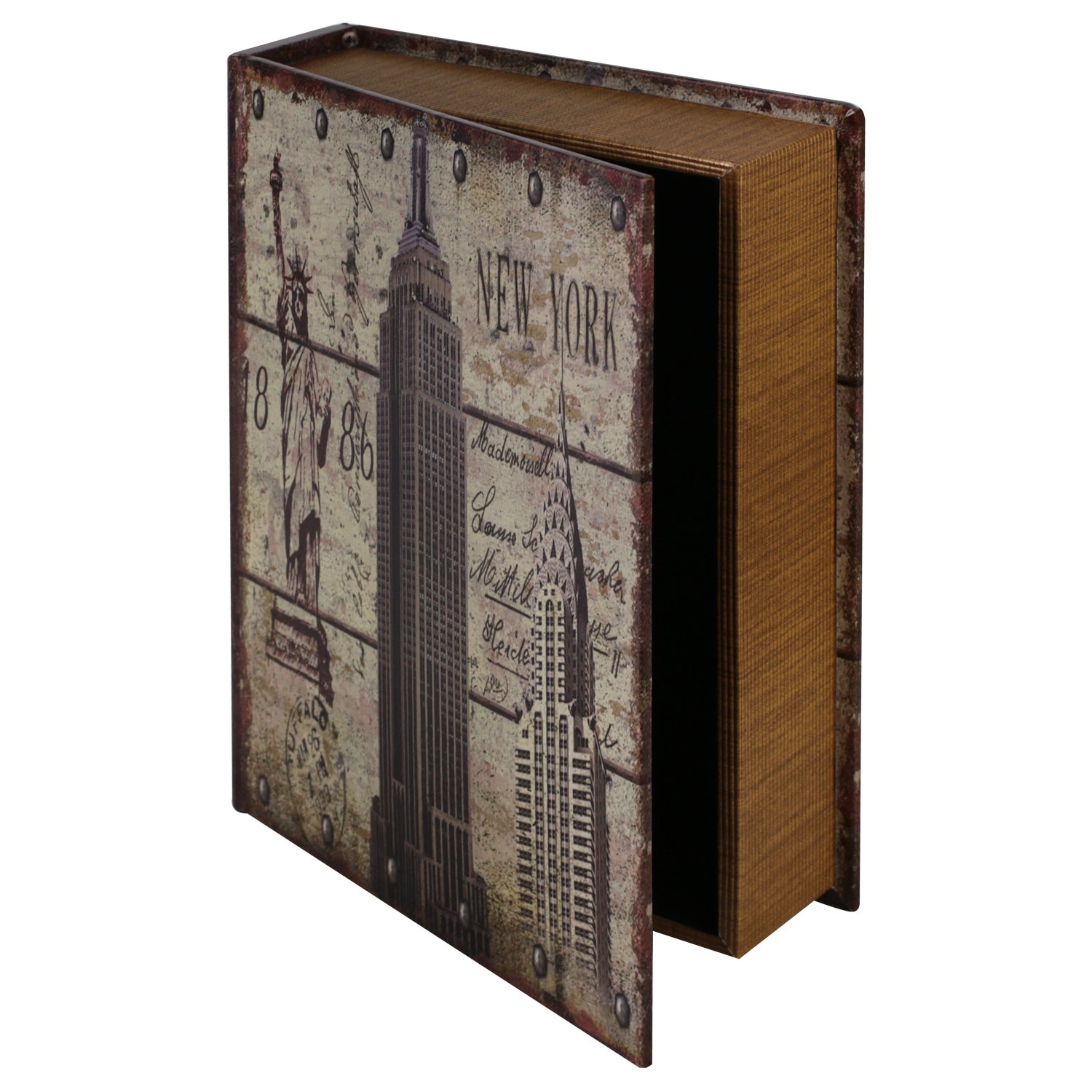 Cajas Carton Caja Fuerte Camuflada HMF Libro Segura - Conjunto De 3, Aspecto Antiguo, Medidas 32.5x23.5x7.5 Cm New York London Paris