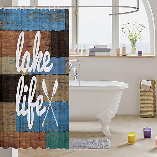 Vista 47 de Juego de cortinas de ducha con estampado de piel de vacuno retro, estilo vaquero occidental, decoración de baño de 72 x 84 pulgadas con ganchos