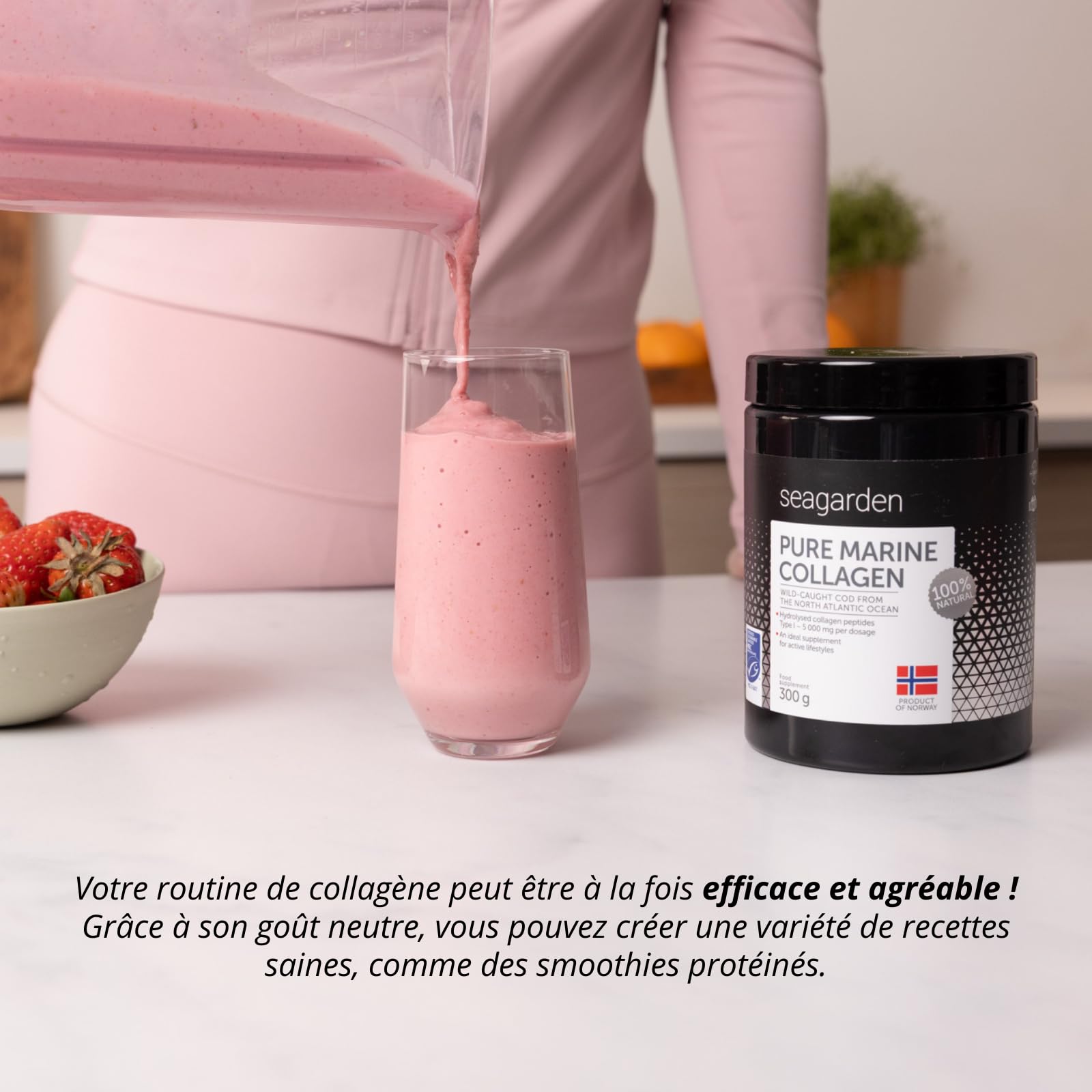 Seagarden Collagène marin en poudre pur Type I -Pour les articulations, les Os, les Muscles, la Peau - Pre Workout Booster Puissant - Non aromatisé - 300g 2 mois (Sans saveur)