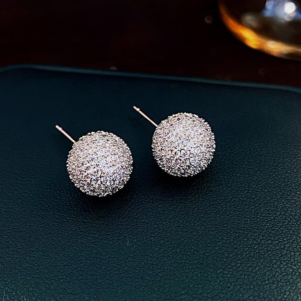 MIKAMU 14K Gold Ball Earrings for Women CZ cubic zirconia Gold Plated dainty Ball Earring for Women Jewelry