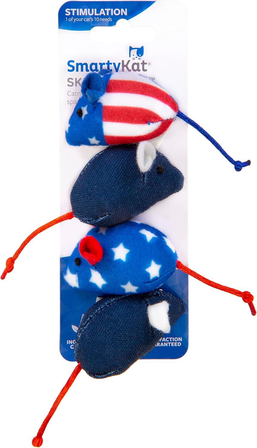 SmartyKat (4 Count Star Spangled Skitter Mice Catnip Cat Toys - Red/White/Blue, 4 Count