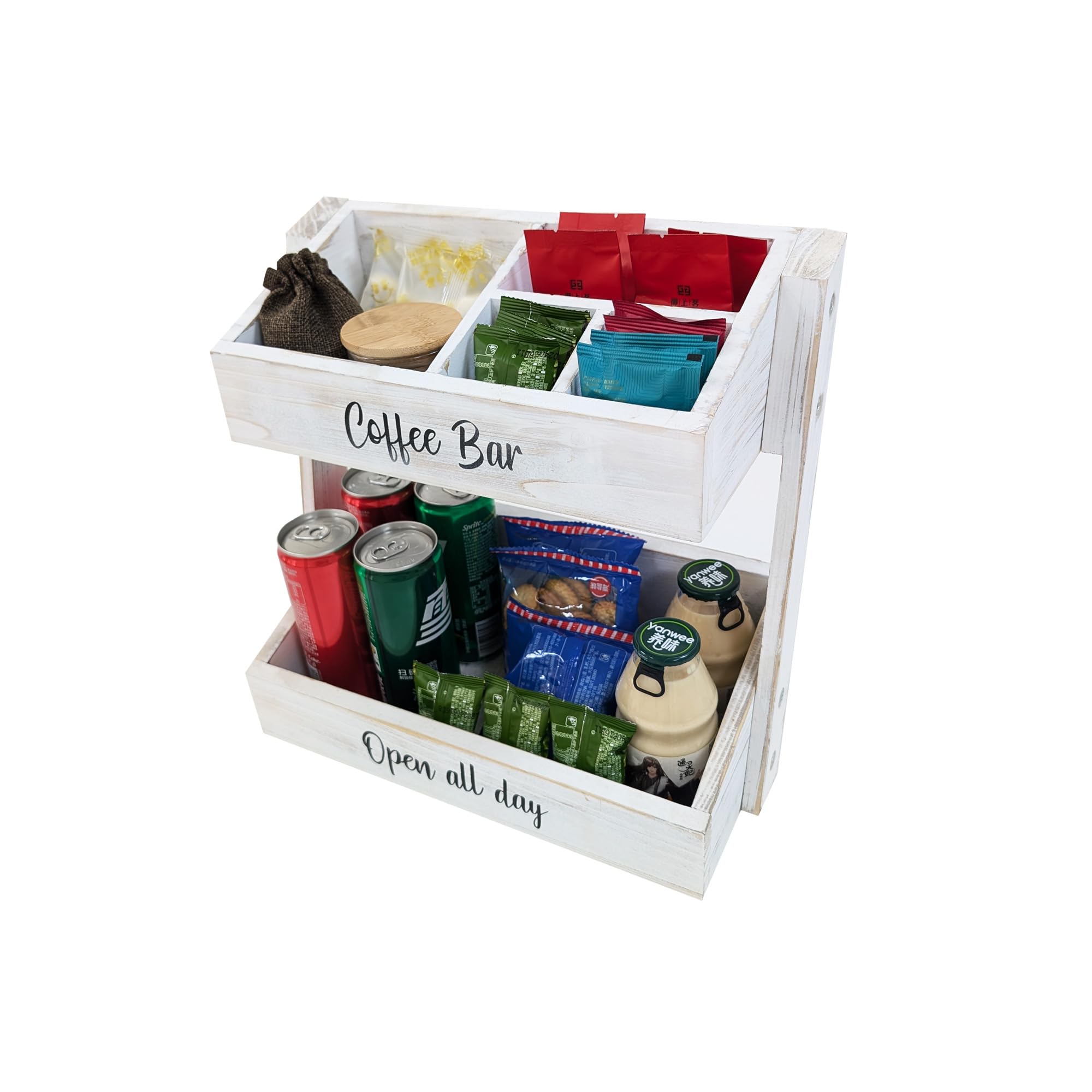 Accessoires et organisateur de bar à café en bois – Organiseur de station de café indispensable pour comptoir, décoration de bar à café, support de sirop et organisateur de condiments – Blanc Estacion