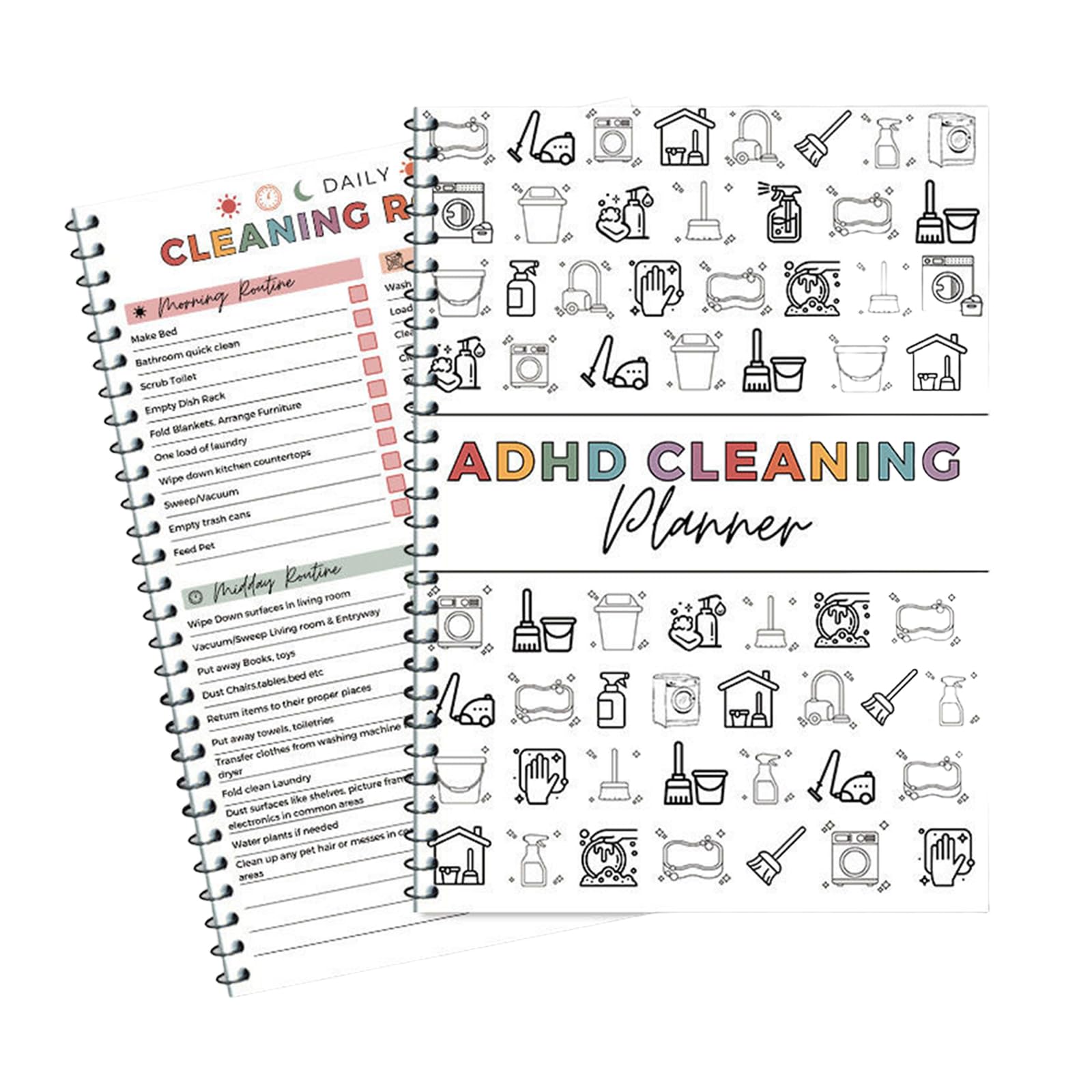 ADHD Cleaning Planner for Adults - Daily Weekly Monthly Cleaning Schedule & Checklist Organizer, Editable Spiral Chore Chart Notebook for Home (1 Pack)