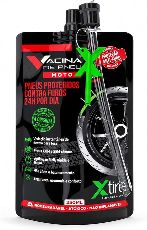 Vacina de Pneu Moto Selante de pneu Preventivo contra Furos antifuro 250 ml Aplicação para 1 Pneu | Ajuda a evitar paradas inesperadas por furos, mantém a pressão do pneu, Proteção durante a vida útil do pneu