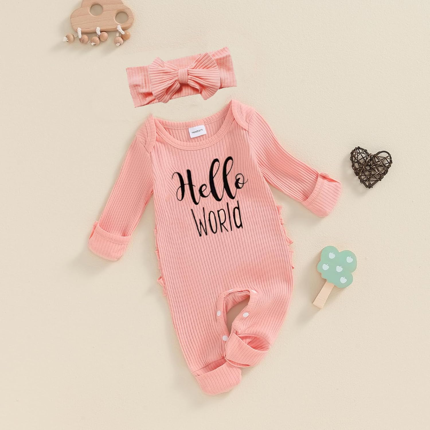 FIOMVA Im New Here Newborn Outfit Girl Long Sleeve Letter Romper Ribbed Knit Jumpsuit Baby Girl Preemie Coming Home Outfit - Image 2