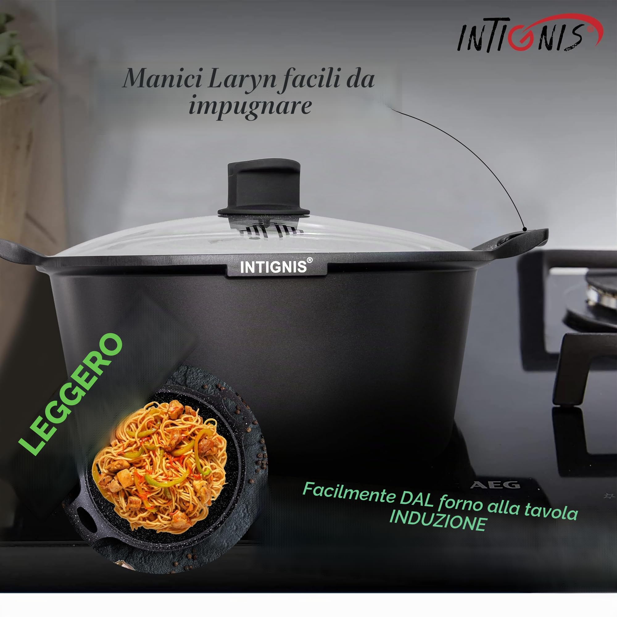 Casseruola con coperchio, grande 32 cm, 10 litri, 15 pollici, compatibile con induzione, rivestimento in ceramica GREBLON senza sostanze chimiche antiaderenti