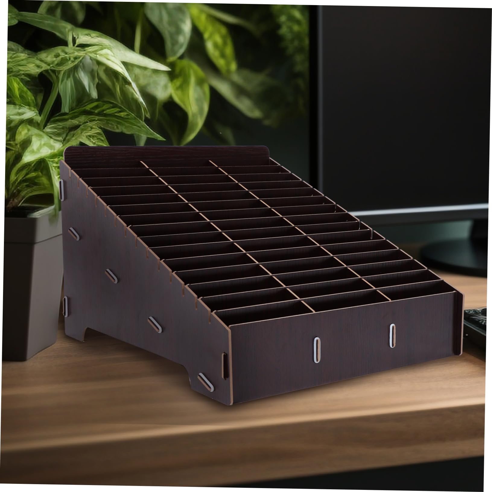 Organizador de caja de almacenamiento para teléfono móvil para sala de reuniones, fundas de teléfono y soporte de mesa para teléfono celular con sección de organización de escritorio, organizador de