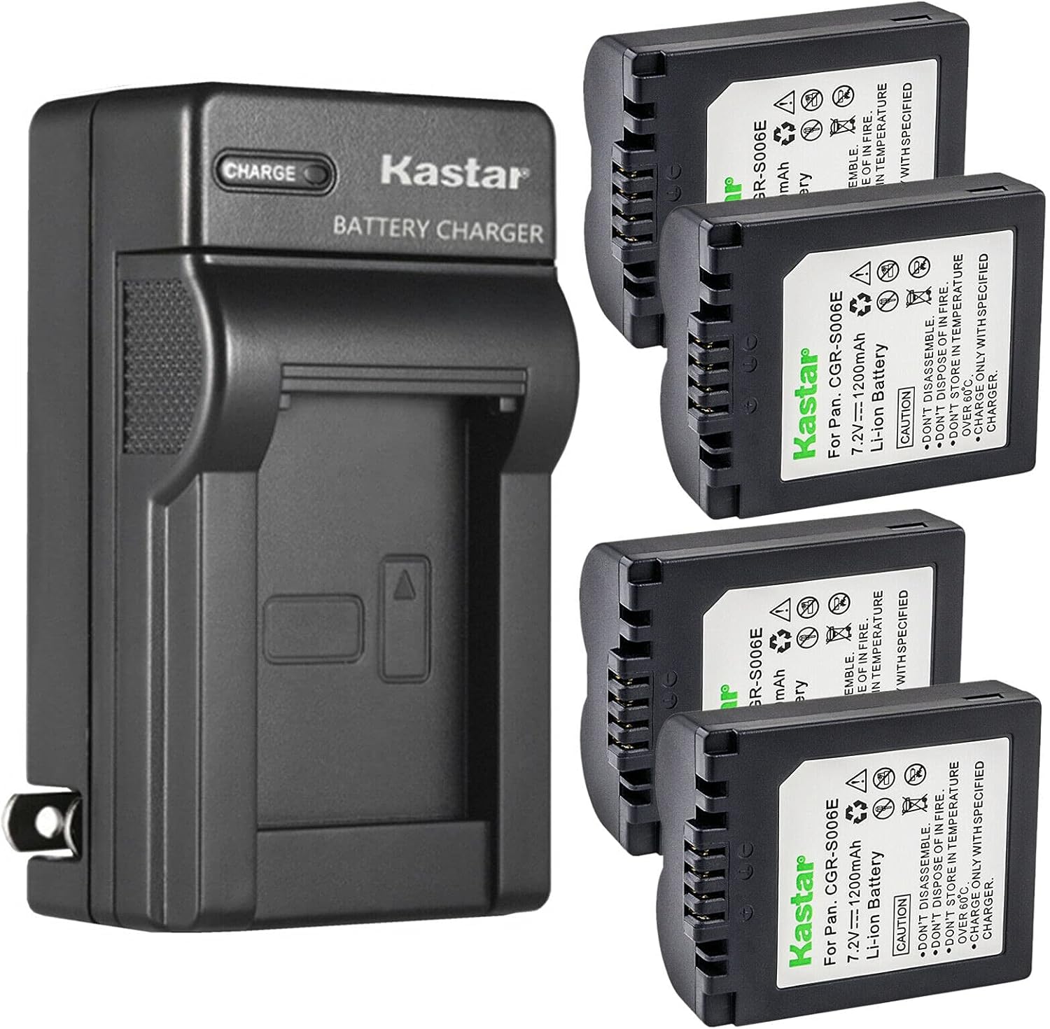 Kastar 4-Pack Battery and AC Wall Charger Replacement for Panasonic Lumix DMC-FZ8, Lumix DMC-FZ8EBK, Lumix DMC-FZ8EBS, Lumix DMC-FZ8EFS, Lumix DMC-FZ8EG, Lumix DMC-FZ8GK, Lumix DMC-FZ8K Cameras