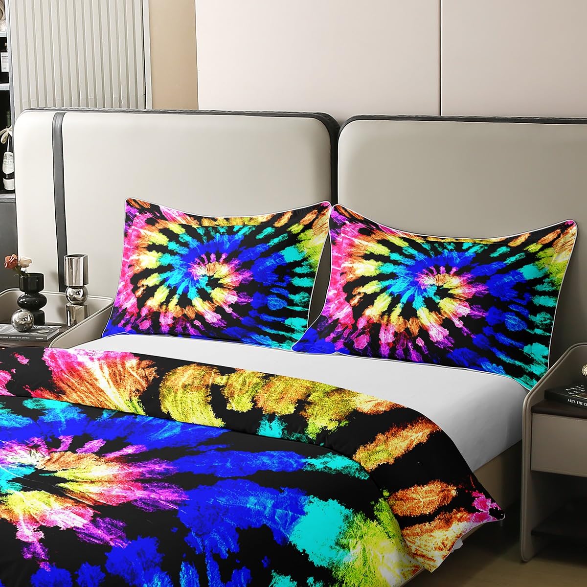Loussiesd Tie Dye 100% Cotton Duvet Cover King Size 1 Panel Boho Hippie Decorative 100% Cotton Duvet Cover Trippy Tie Dyed Bohemian Gypsy Purple Colorful Bedspread - Image 4