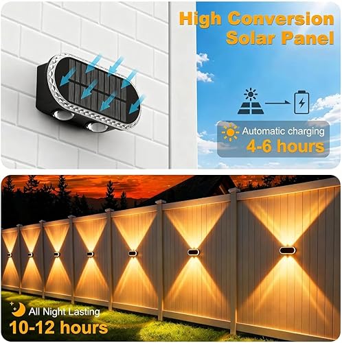 Miniatura 5 de Luces solares para valla al aire libre: paquete de 8 luces solares impermeables IP65 para pared, LED de doble lente arriba abajo 3000 K/4000 K/6000