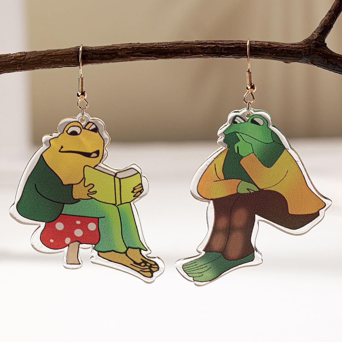 Frog Earrings For Women, Asymmetrical Think Animal Book Fun Unique Creative Animal Dangling Trendy Halloween Acrylic Gift Jewelry - Image 3