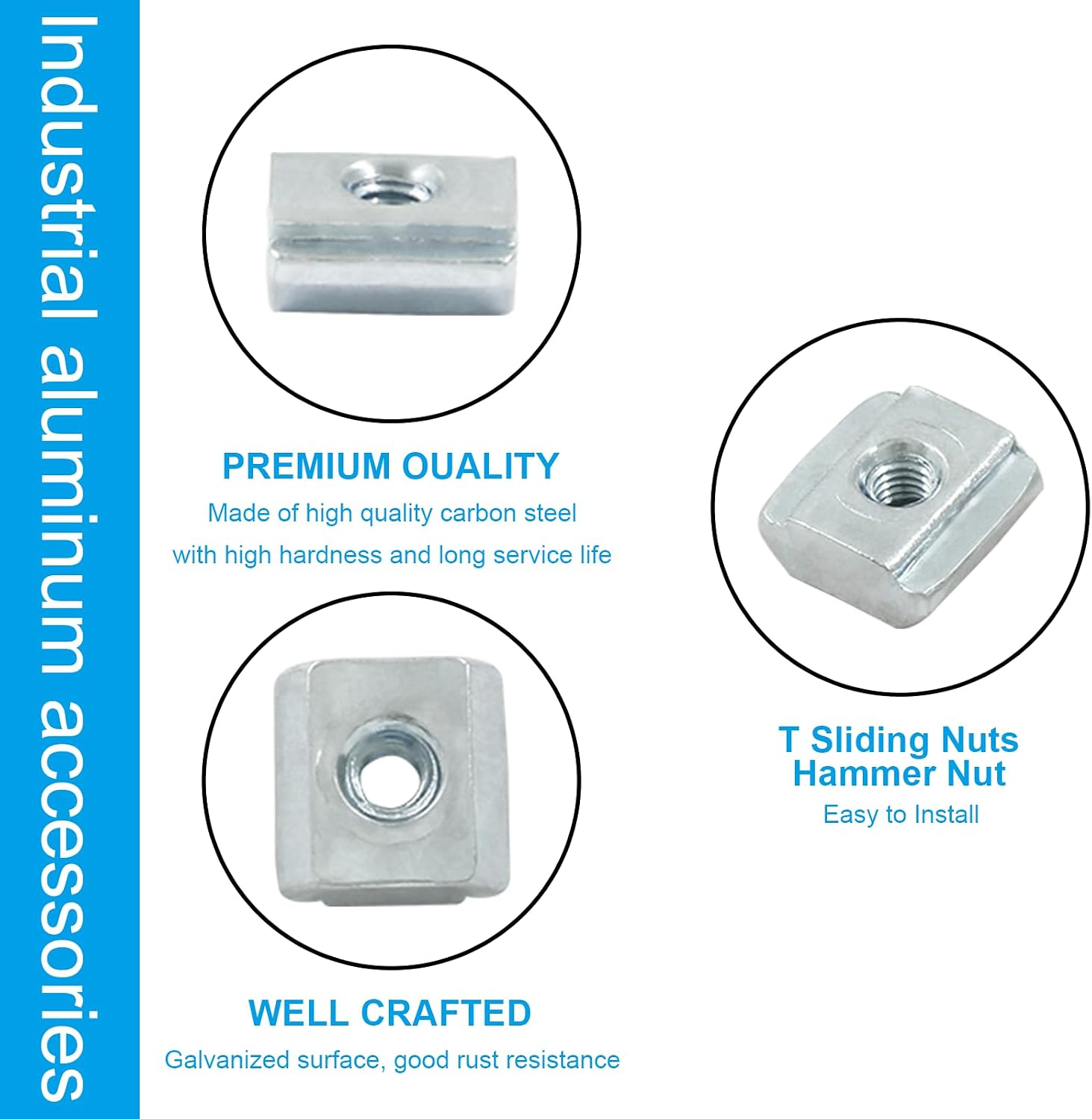 50Pcs 2020 Series Sliding T Nuts Carbon Steel,M3 T Slot Nut Hammer Head,M3 T Sliding Nuts Fastener Nut Assortment for Aluminum Profile,3D Printer,CNC Router