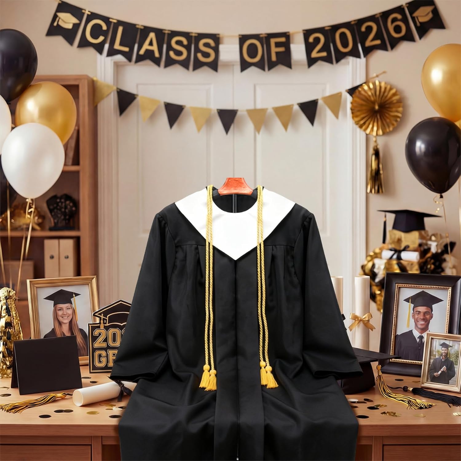 Bucherry Graduation Cap and Gown Display Stand Adjustable 16-27.6 Inch Graduation Gown Jersey Display Rack Shirt Mannequin Stand for Grad Clothing Dress Party Supplies