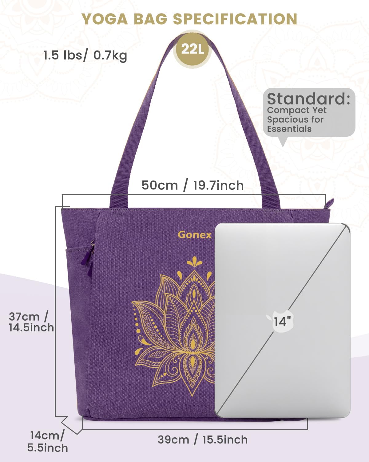 Gonex Yoga Mat Bag, Large Tote Bag with Multi Pockets for Women Men, Canvas Mat Carrier, Full Zipper Easy Access for Pilates Gym Travel