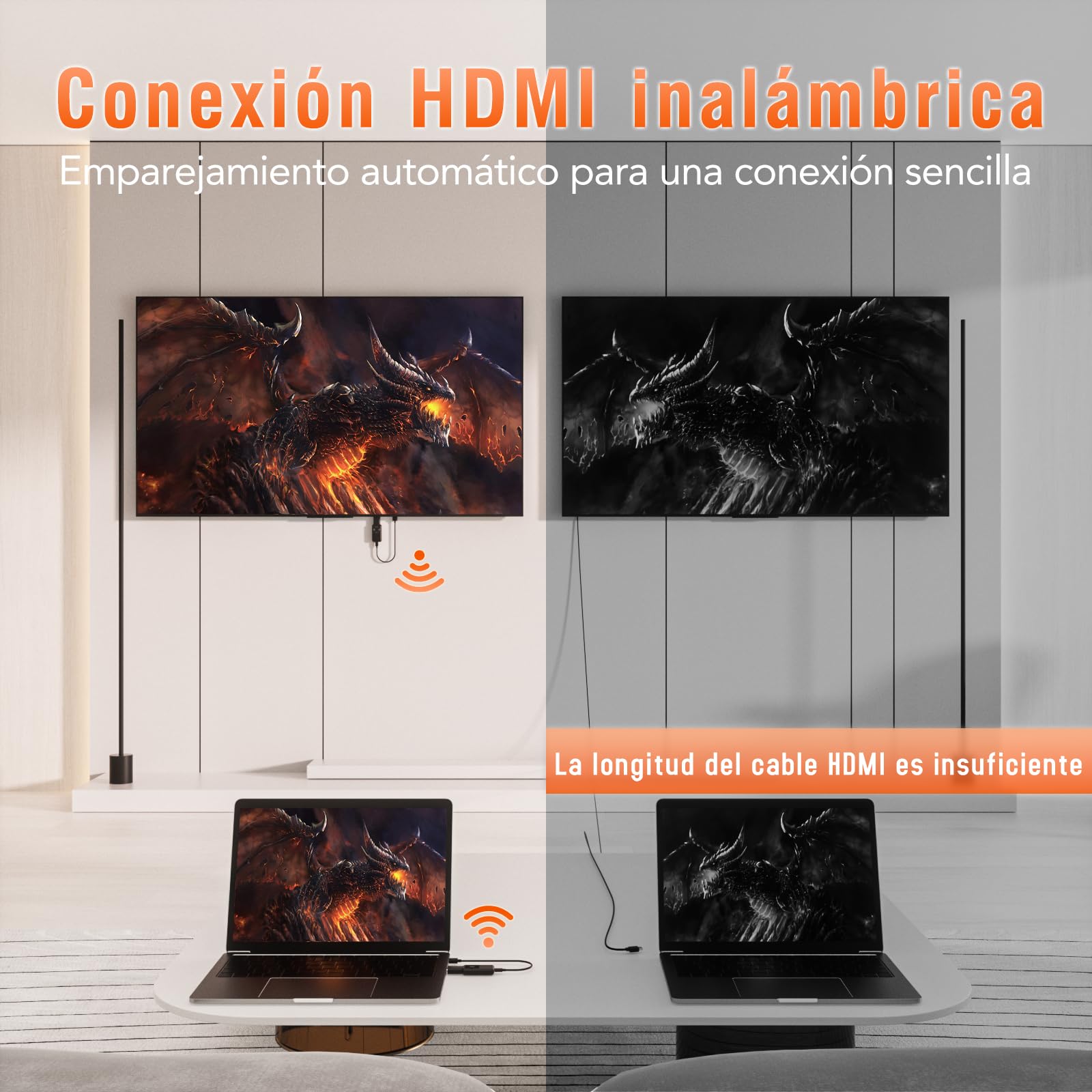 TSUPY Transmisor y Receptor HDMI Inalámbrico 1080P Full HD, HDMI Inalámbrico con Pantalla LED, Alcance de 50 m, 2.4G/5.8G, para Computadora Portátil, PC a TV HD, Proyector, Plug & Play, Negro