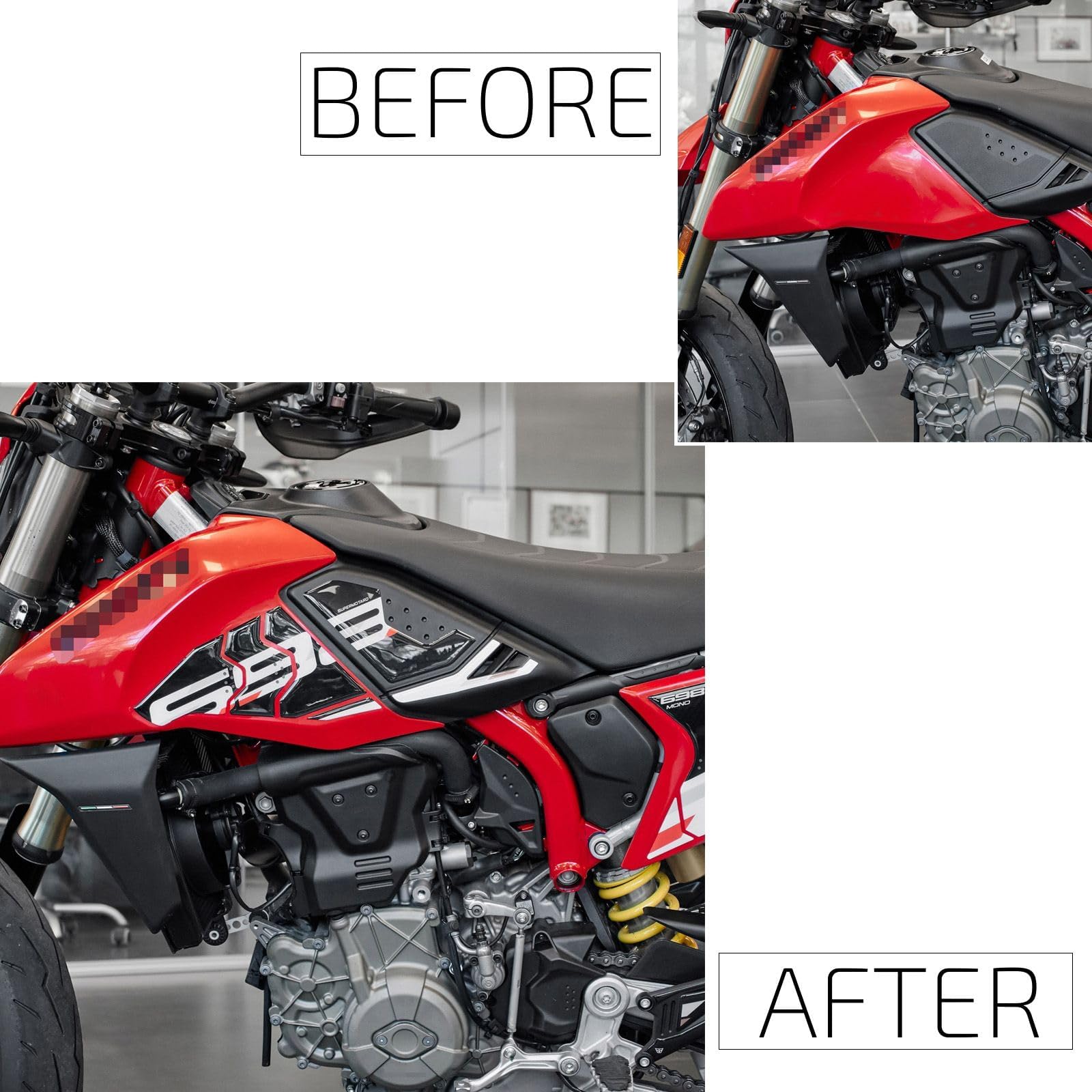 Paraserbatoio Adesivo Resina Effetto 3D Compatibile Con Ducati Hypermotard 950, Prodotto Labelstore Made In Italy - 3