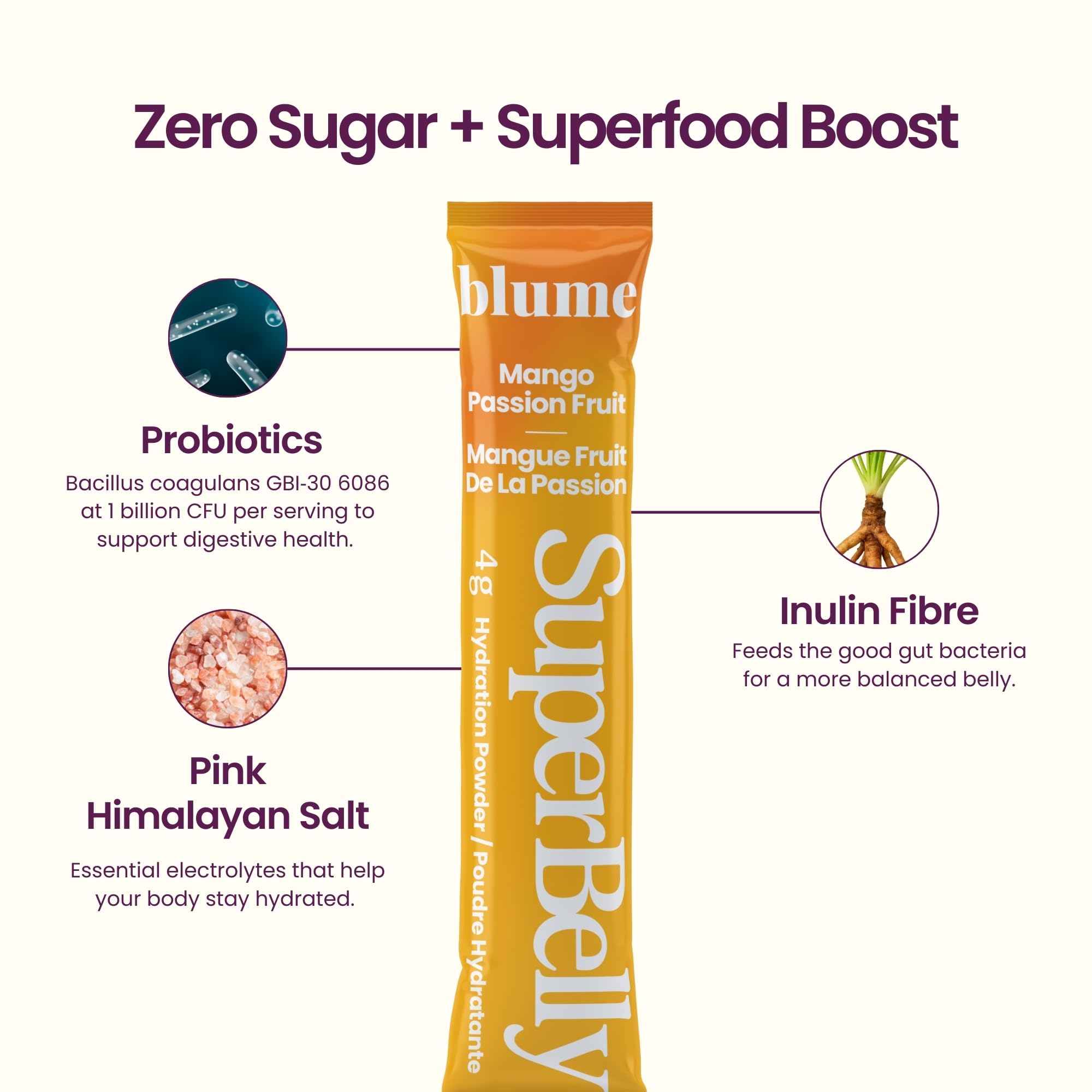 Blume SuperBelly Packets, Sugar-Free, with, Apple Cider Vinegar- Mango Passion Fruit, 15 Sticks - Canadian Brand - 5