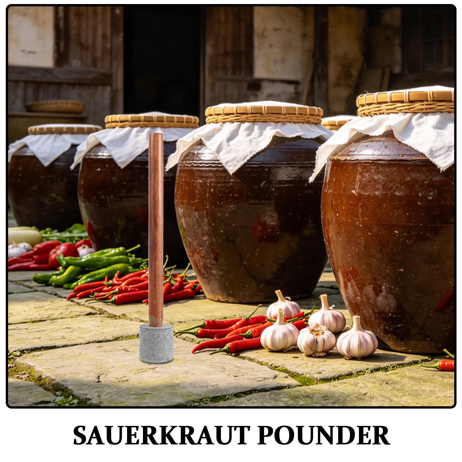 Ergonomischer Holzgriff und Granitmaterial Pickle Stampfer für Einmachgläser mit Einfacher Wartung zum Fermentieren und Einlegen zu Hause