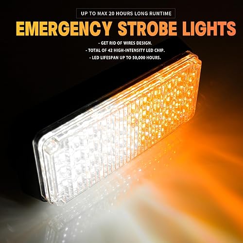 Miniatura 4 de BooYu 2 piezas de luces estroboscópicas de emergencia LED alimentadas por batería con base magnética recargable, portátil, para techo, mini luz de