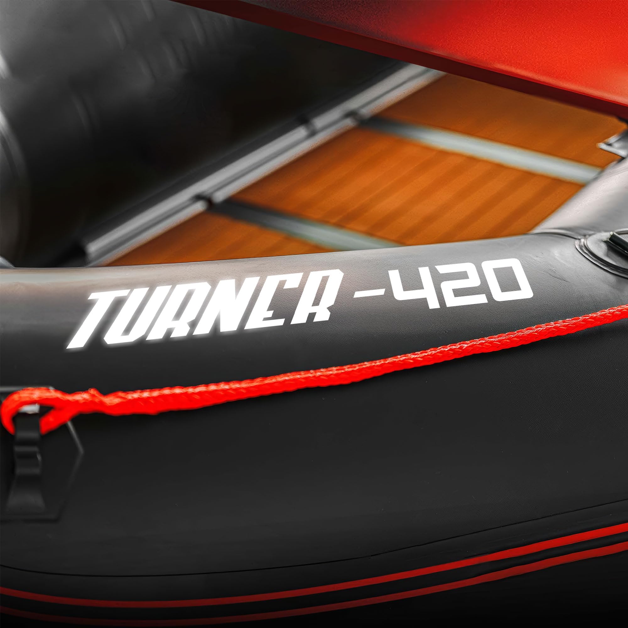 Boudech Turner 420 - Gommone Tender Gonfiabile 4,2m per 5+1 Persone con Remi e Accessori 4 Camere d’aria Fondo in Legno Sintetico Nero