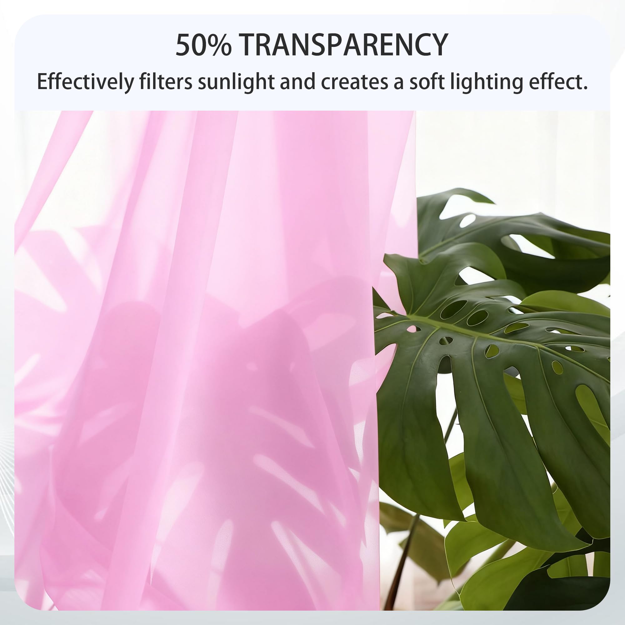 Vorhang Halbtransparent 250 x 270 cm Voile Polyester Transparent Gardinen Ösen Luftig Dekoschal für Wohnzimmer Schlafzimmer Fenster, Rosa