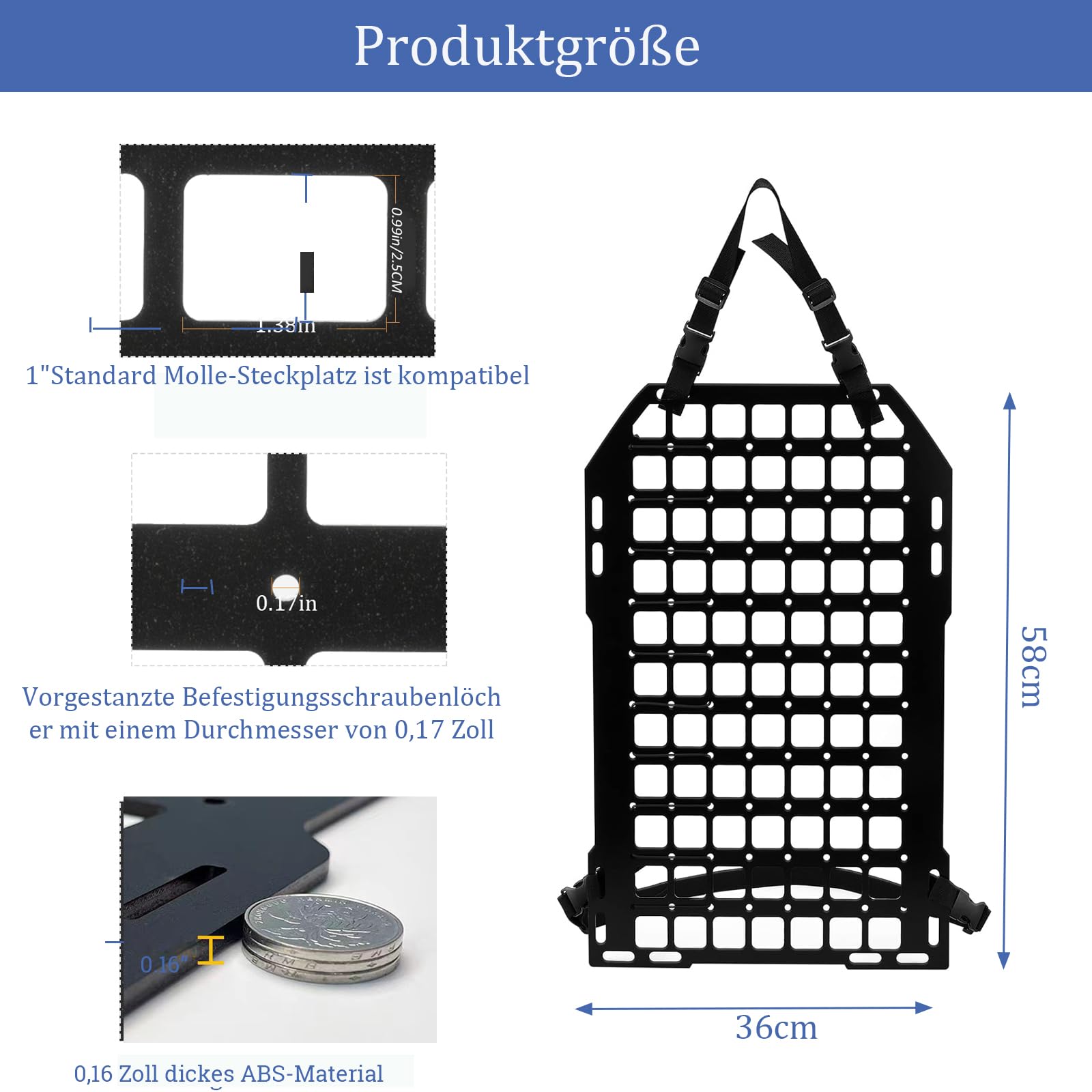 Molle Panel Auto 58cm 36cm Rücksitz Rückenlehnen Organizer Taktisch Lagerung ABS-Kunststoff
