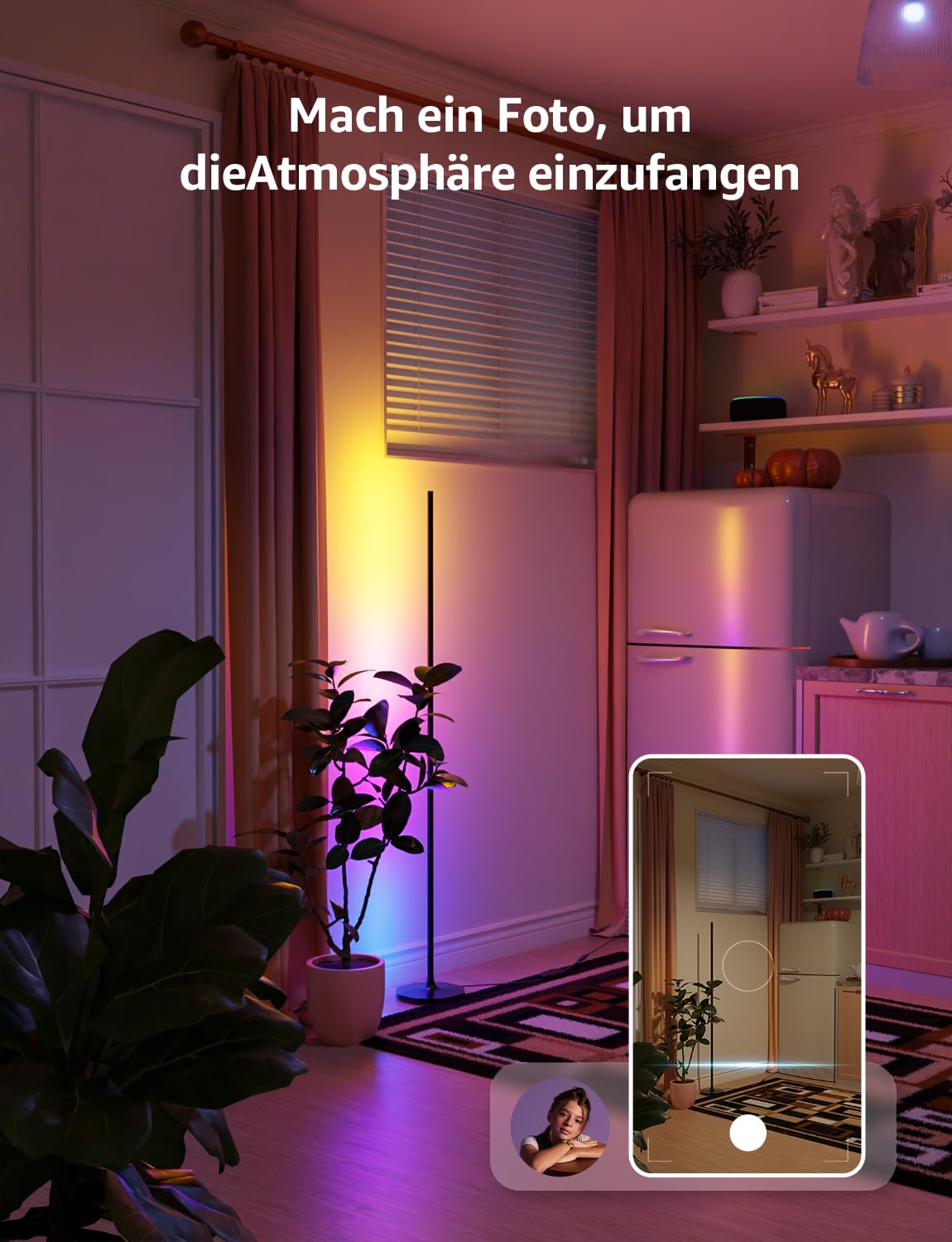 Lepro AI Smart Stehlampe Wohnzimmer OE1, Kompatibel mit Alexa/Google | Stehlampe Dimmbar (140CM), Sprachsteuerung/Musik Sync/DIY, Personalisierter KI-Lichtdesigner, 16 Millionen Farben