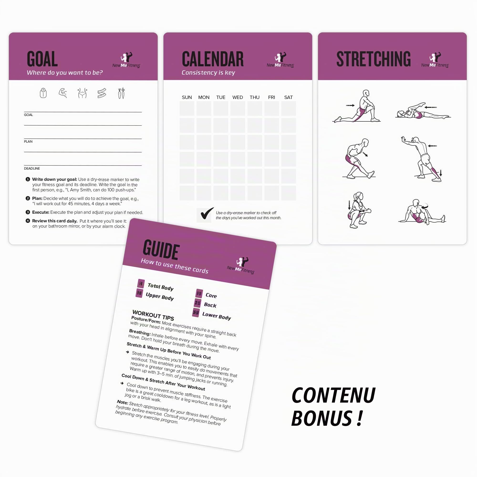 62 Pilates exercise cards, for men/women: home, gym or studio: 50 exercises 12 stretches 6 training exercises for beginner to advanced waterproof
