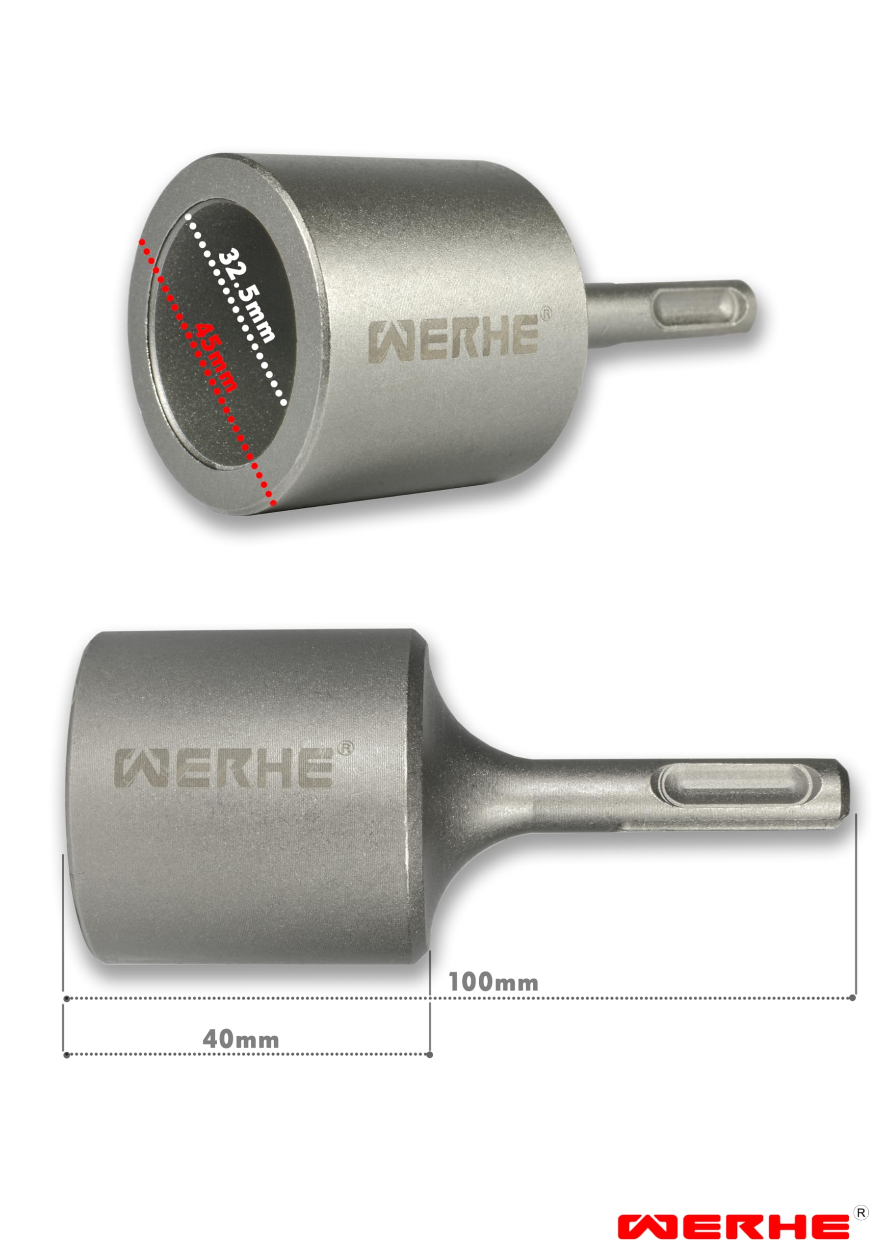 WERHE SDS Plus Ground Rod Driver 32,5 mm Inner Diameter, Robust Steel for Deep Ground Rods and Earthing Rods - Image 4