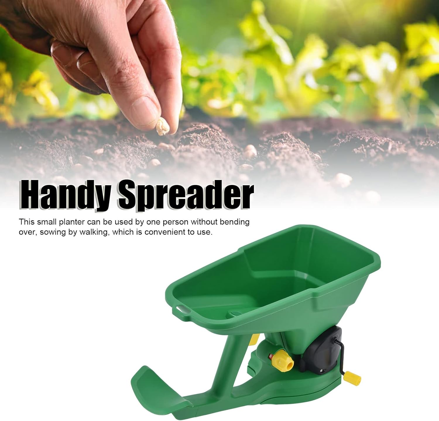 Gardener Hand Held Seed Spreader 1.5L - Portable 5 Gear Energy Saving Spreader for Gardens, Lawns, and Small Farms - Handy, Hand Powered Planter