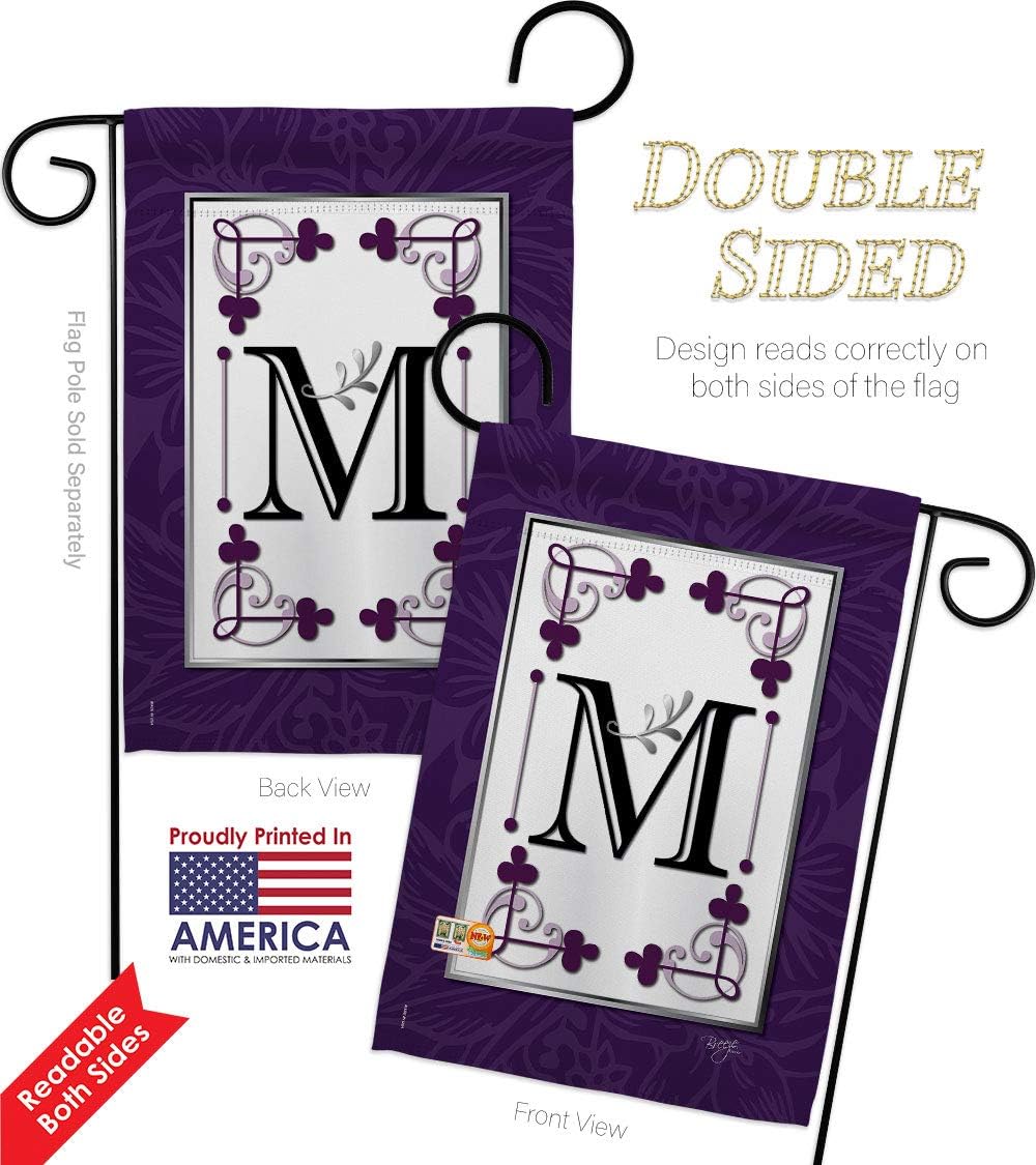Classic M Initial Garden House Flags Set Monogram Country Living Simply Beauty Floral Vintage Letter Everday Small Decorative Gift Yard Banner Double-Sided Made In USA 28 X 40