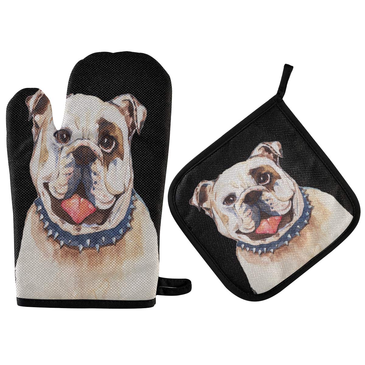 Ofenhandschuhe & Topflappen Set – Motiv Französische Bulldogge, Hitzebeständig Bis 280°C